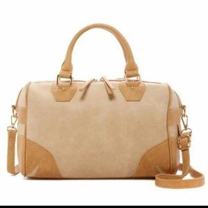 Pink Haley Kiara Two Tone Beige with Tan Satchel PU Leather Handbag  NEW!